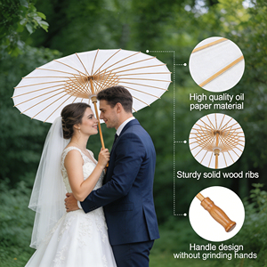 Sombrilla de Papel Blanca Pafu de 84 cm, Sombrilla de Papel Encerado Hecha a Mano, Accesorio para <span class=keywords><strong>Fotos</strong></span> de Boda, Decoración para Fiestas Nupciales, Fotografía - Product Image 5