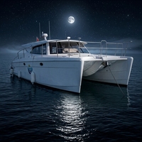 Bateau à moteur catamaran à double coque en FRP blanc de 11,6 m avec cabine fermée pour la navigation côtière
