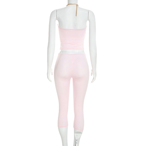 Viviblook Y26ST331 <b>Women's</b> <b>Set</b> New Sleeveless Halter Top Cropped Pants Two Piece <b>Set</b> - Product Image 2