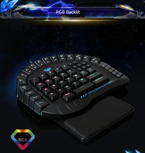 AULA Keyboard Mekanis Backlit RGB Makro Tangan Tunggal Tombol Biru Bermain Game PUBG Satu Tangan Terpisah Keyboard Gaming Mini