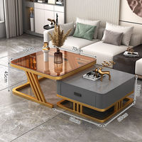 Meuble TV, table basse carrée, verre ardoise, luxe léger, table basse simple, combinaison moderne, petite table à thé rétractable