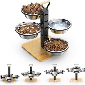 Support réglable en bois pour gamelles de chien, ensemble de gamelles extensibles pour grands chiens avec poignée pratique. - Product Image 1
