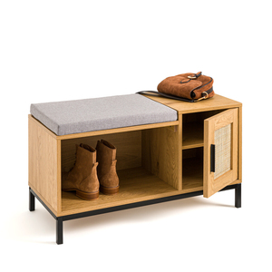 <span class=keywords><strong>Banc</strong></span> à <span class=keywords><strong>chaussures</strong></span> en bois plaqué chêne de nouvelle conception avec porte en rotin et coussin - Product Image 2