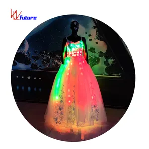Hot sale LED Luminous Exotic Dancewear Outfit LED Light Up Wedding Dress For Show