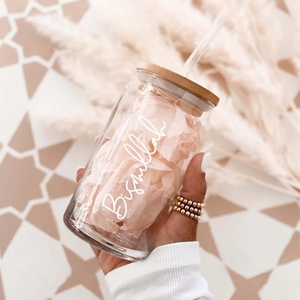 Ramadan <strong>Gifts</strong> <strong>Eid</strong> <strong>Gifts</strong> for Muslims Iced Coffee Cup with Lid and Straw Glass Can Fasting <strong>Eid</strong> <strong>Gift</strong> Bismillah Glass Can Cup - Product Image 3
