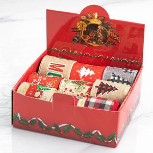 Guirlande de Noël en ruban de lin avec nœud décoratif, boîte de présentation avec lien doré gaufré et renne à carreaux - Product Image 5