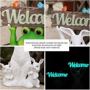 Décor de <span class=keywords><strong>jardin</strong></span> en résine personnalisable avec <span class=keywords><strong>des</strong></span> statues de lapin et de grenouille, panneaux d'accueil pour l'extérieur de la cour/du <span class=keywords><strong>jardin</strong></span>, cadeaux chaleureux - Product Image 5