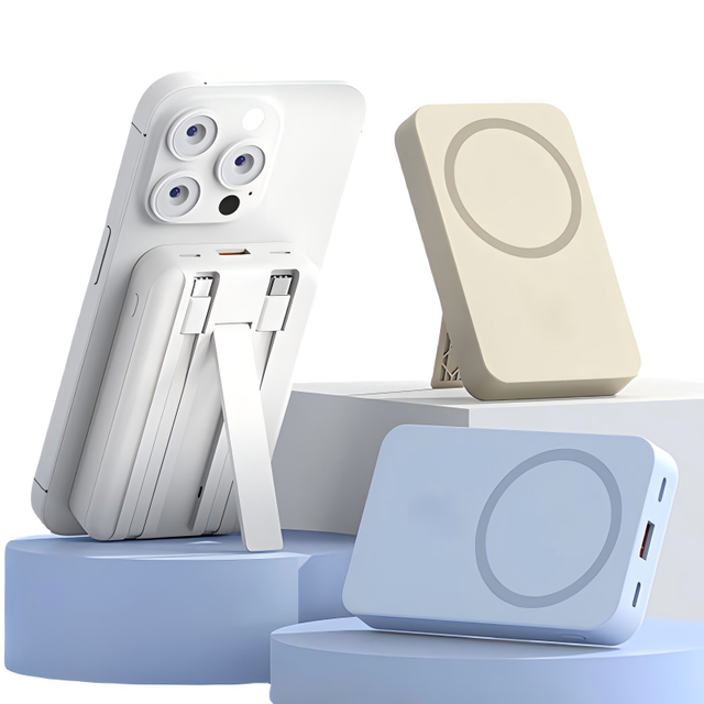 2026 PD Two Way Fast Charging 15W Wireless Magnetic Power Bank with Build in Cable Hidden Stand for Traveling
