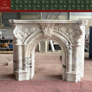Cheminée en marbre sculpté orné GOLDKING, fabrication directe usine, blanc avec veines gris clair, motif floral, personnalisable OEM pour maison de luxe - Product Image 2