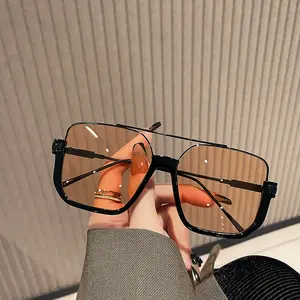 2023 Glasses Retro Square Metal Half Frame Rimless Sun Glasses Vintage Double Bridge Irregular Women Sunglasses Men