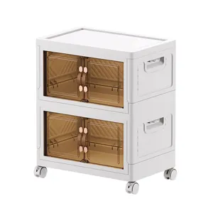 50cm Wide two tier Factory sell home use folding cabinet with wheels high quality bathroom Plastic storage cabinet