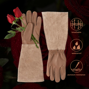 Guantes de piel de cerdo suave para mujer, a prueba de agua, a prueba de espino, Rosa, de manga larga, para jardinería, con flores de trabajo - Product Image 1