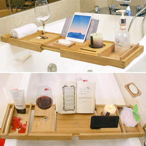 Bandeja de Bañera de Bambú Premium WDF, Bandeja de Baño Extensible de Lujo para Bañera con Soporte para Copas de Vino <span class=keywords><strong>y</strong></span> Soporte para Libros, Duradera <span class=keywords><strong>y</strong></span> Profesional - Product Image 4