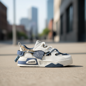 Gaisima Men's Casual Walking <b>Shoes</b> Thick Sole Non <b>Slip</b> White Patchwork Design Fashion Trend All Seasons Lace Up Round Toe - Product Image 2