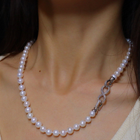 Collier classique à deux rangs de perles d'eau douce naturelles, argent sterling 925, perles de 7-8 mm, qualité 4A, chaîne pour femmes