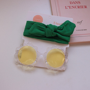 Kids Cartoon Sunglasses <b>Headband</b> Set <b>Baby</b> Flower Shade Glasses Solid Hollow Bow Hair Band <b>Baby</b> Wear Hair Accessory Set For Girls - Product Image 6