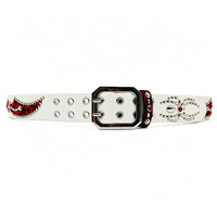 Ceinture en cuir blanc gaufré crocodile avec patch en fourrure de léopard, rivets et strass, style punk, pour hommes et femmes, streetwear