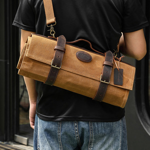HEZHEN Novo saco de rolo dobrável para faca de chef Bolsa ajustável para armazenamento de cozinha Sacos de lona encerados com caixa de presente - Product Image 1