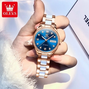 Montre Femme OLEVS 6637 avec Cadran Entièrement Sertie de Diamants, Affichage Double Calendrier, Étanche, Bracelet en Cuir Élégant et Ensemble Bracelet - Idéale pour le Dropshipping - Product Image 4