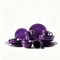 Ensemble de vaisselle en céramique violet à pois, 20 pièces, pour 4 personnes, assiettes et bols, articles de cuisine haut de gamme