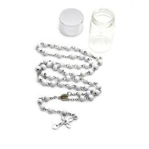12 개/상자 유리 병 십자가 목걸이 나무 화이트 블루 레드 도매 구슬 보석 묵주 구슬 - Product Image 3