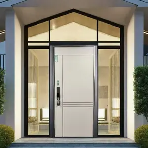 Porta de metal de segurança luxuosa moderna em alumínio fundido, porta pivotante residencial, porta principal de entrada blindada para casa e apartamento