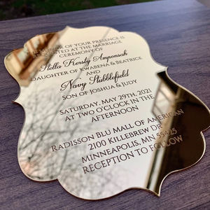 Invitations de mariage carrées personnalisées et imprimées Carte miroir dorée en verre acrylique pour invitation de mariage - Product Image 3