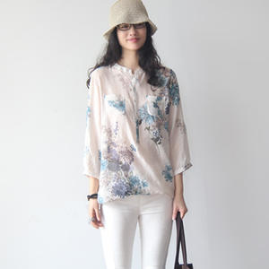 Camisa de Manga Larga YiXin para Mujer, Tejida en Poliéster/Algodón, Cuello Alto, Estampado Floral, Transpirable, de Secado Rápido, Informal, para Verano 2022 - Product Image 4