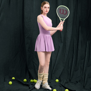 Nuevo <span class=keywords><strong>Vestido</strong></span> de Tenis Ajustado para <span class=keywords><strong>Mujer</strong></span>, Sin Mangas, con Relleno en el Pecho, Cuello Redondo, para Pickleball, Bádminton, Conjunto de Tenis de Una Pieza - Product Image 3