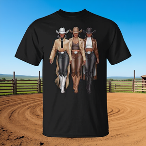 Camiseta Negra de Vaquera del Oeste con Estampado de Melanina, Camiseta Promocional de Moda para Mujer - Product Image 3