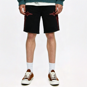 Short en jean vintage distinctif à taille mi-haute et coupe droite, respirant et résistant à la décoloration, en polycoton, idéal pour le streetwear - Product Image 3