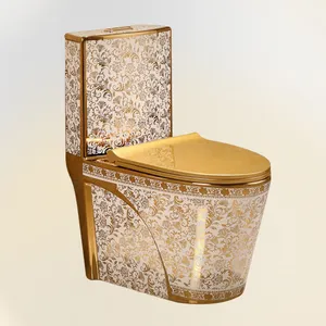 Custom S Trap Inodoro One Piece Ceramic Sanitary WC Electroplated Golden Toilet For Bathroom