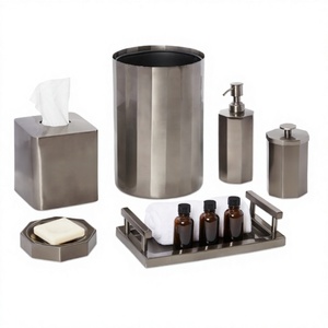 Juego de 6 Uds de accesorios de baño en acabado de cobre con jabonera soporte para pañuelos dispensador de jabón y modelo de bastón de basura para Baño - Product Image 1