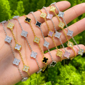 Set di Gioielli SPJ in Argento S925 con Madreperla Bianca, <span class=keywords><strong>Collana</strong></span>, Bracciale e Orecchini a Quadrifoglio, Produzione Diretta OEM ODM per Boutique - Product Image 3