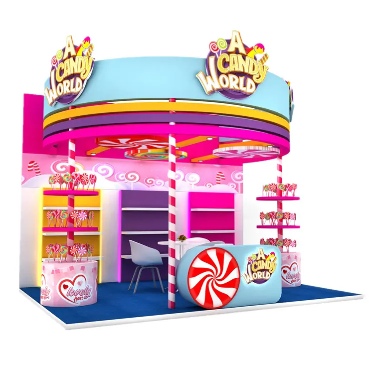 Kẹo ngọt ngào đầy màu sắc kiosk trung tâm mua sắm bán lẻ kẹo gian hàng thiết kế nội thất hiển thị Cửa hàng kẹo phong cách hiện đại
