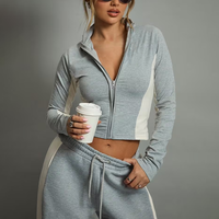 Vêtements de sport pour femmes, coupe ajustée, légers, à capuche, avec fermeture éclair intégrale, pour la course à pied, la gym et les activités de plein air, avec blocs de couleurs tendance