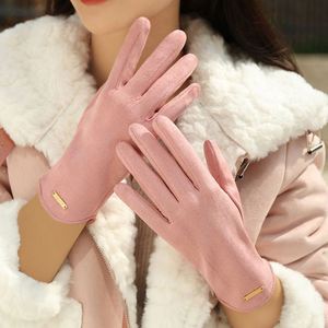 Nouveaux gants d'hiver pour femmes, unis, à doigts entiers, chauds, version coréenne, mignons, en daim - Product Image 2