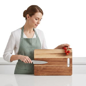 Planche à découper rectangulaire grande en bois d'acacia BS INTERNATIONAL avec poignée en bois, épaisseur 2,0 cm, durable, compatible lave-vaisselle, antidérapante - Product Image 1