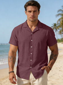 Nuove Camicie Estive da <span class=keywords><strong>Uomo</strong></span> Casual con Perline, Tinta Unita, Colletto Rovesciato, Manica Corta, in Cotone e <span class=keywords><strong>Lino</strong></span>, Traspiranti, Lavabili in Lavatrice - Product Image 4