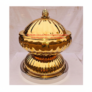 Réchaud en laiton antique avec poignée en lotus pour buffet d'hôtel et restauration Réchauffeur rond en métal avec finition or poli - Product Image 1