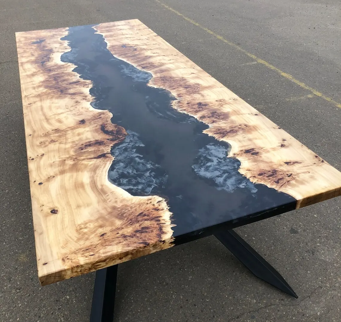 Fabrik Großhandel Epoxidharz Esstisch aus Frankreich Pappel Holzplatte Sonder anfertigung River Tisch für Esszimmer möbel