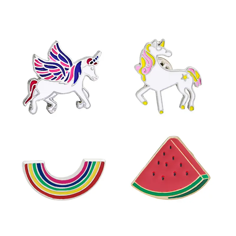 Cartone animato unicorno pegaso smalto spilla arcobaleno anguria spilla distintivo personalizzato in metallo per cappelli