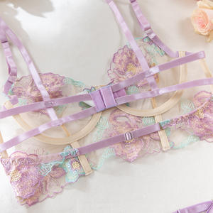 R1108A浅紫色夏季透视网眼蕾丝2件套裁剪束腰背心内衣两件套女性性感内衣 - Product Image 5