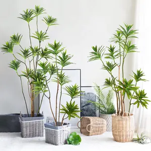 Decoración de mesa para oficina, plantas falsas, árboles de plantas artificiales para interior, Dracaena reflexa F. Muell, árboles en maceta