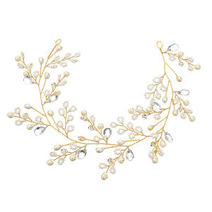 طوق شعر للعروس بسلسلة من اللؤلؤ العاجي, طوق شعر للزفاف بسلسلة من أحجار الراين ، قطع شعر للزفاف ، مجوهرات للعروس - Product Image 1