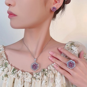 Refined Eco-friendly Copper 12*16/10*12mm Cubic Zirconia Necklace and <b>Earrings</b> <b>Set</b> Dainty Fashion Jewelry <b>Set</b> Floral Petal - Product Image 6