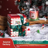 Ensemble cadeau de bougies parfumées à la cire de soja faites à la main en forme de tasse sur le thème de Noël Bai Mi avec boîte de couverture en cloche dorée