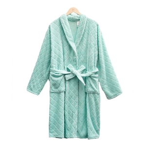Custom <strong>Green</strong> Women's Winter Casual <strong>Bathrobe</strong> 100% Polyester Jacquard Flannel Long Sleeves Thermal Pajamas Nightwear - Product Image 1