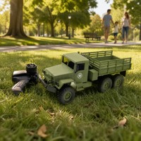 Camion militaire électrique RC à l'échelle 1/16, camion de transport militaire 6x6 avec lumières, chargeur inclus, jouet pour enfants