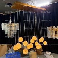 Lustre ovale à 15 lumières avec abat-jour en albâtre pour salle à manger, lustre linéaire moderne pour salon, restaurant, maison, LED